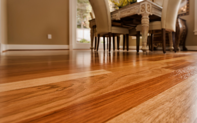 Close-up of refinished hardwood floor in a dining room